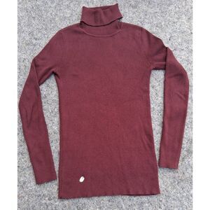 Ralph Lauren black label women small cotton sweater turtleneck burgundy ribbed